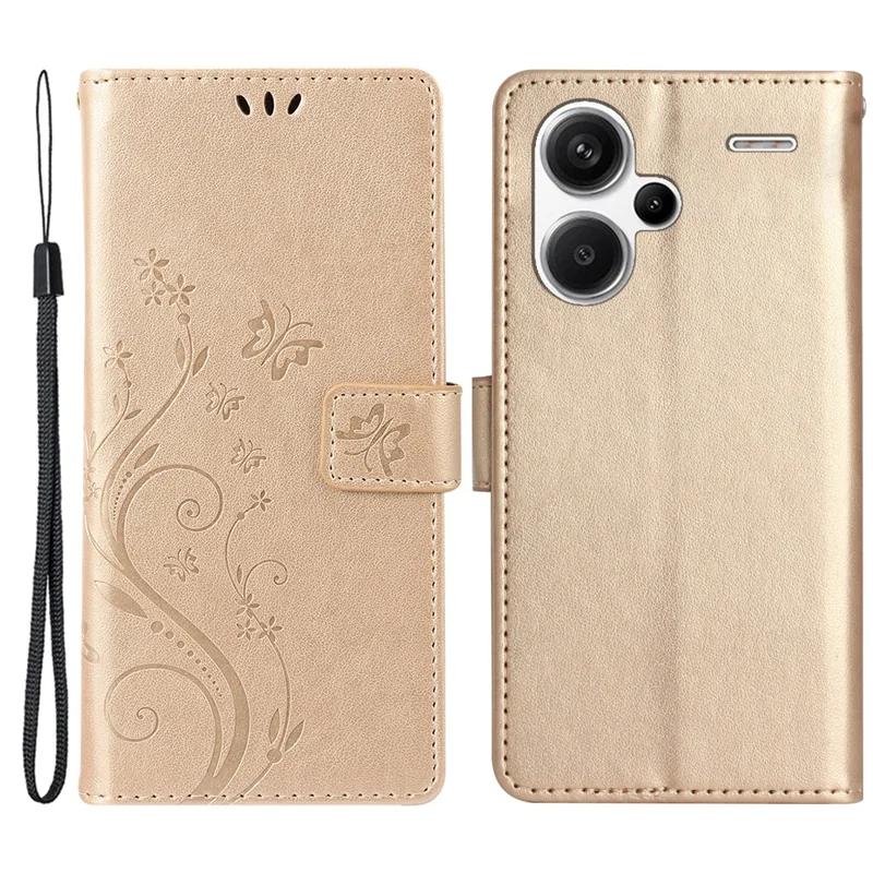 For Xiaomi Redmi Note 13 Pro+ 5G Leather Case Wallet Butterfly Imprinted Phone Cover - Gold