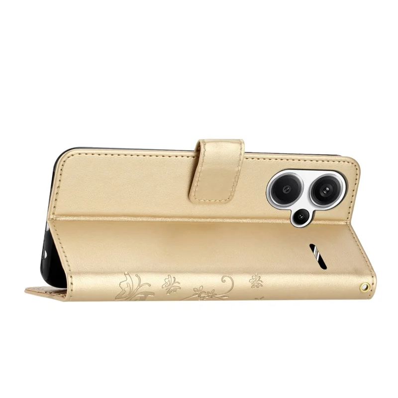 For Xiaomi Redmi Note 13 Pro+ 5G Leather Case Wallet Butterfly Imprinted Phone Cover - Gold