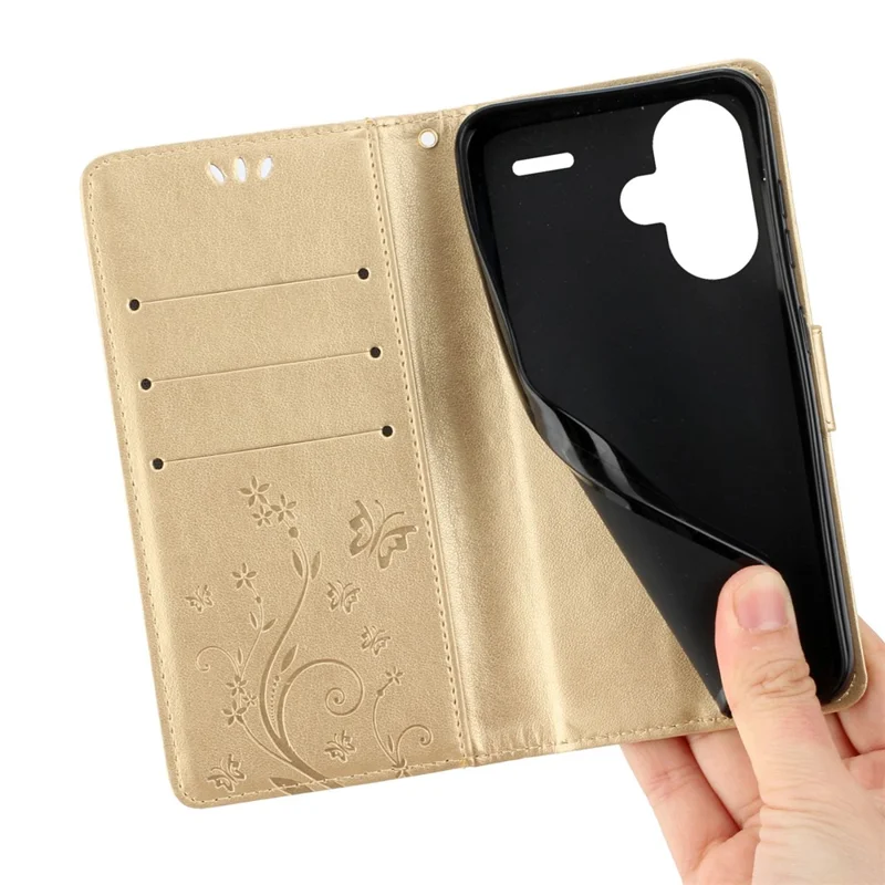 For Xiaomi Redmi Note 13 Pro+ 5G Leather Case Wallet Butterfly Imprinted Phone Cover - Gold