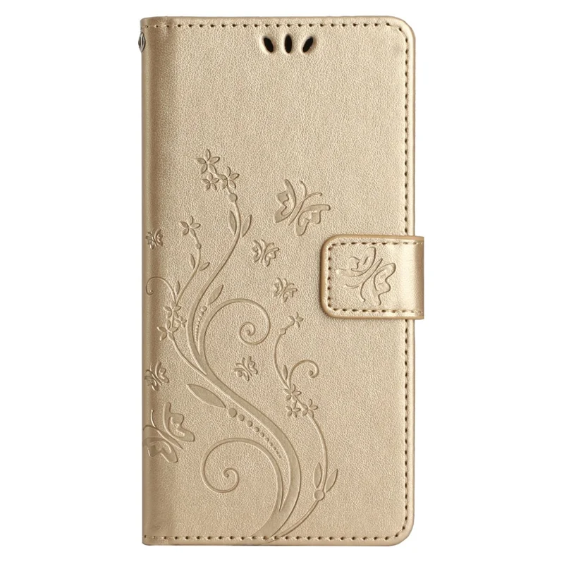 For Xiaomi Redmi Note 13 Pro+ 5G Leather Case Wallet Butterfly Imprinted Phone Cover - Gold