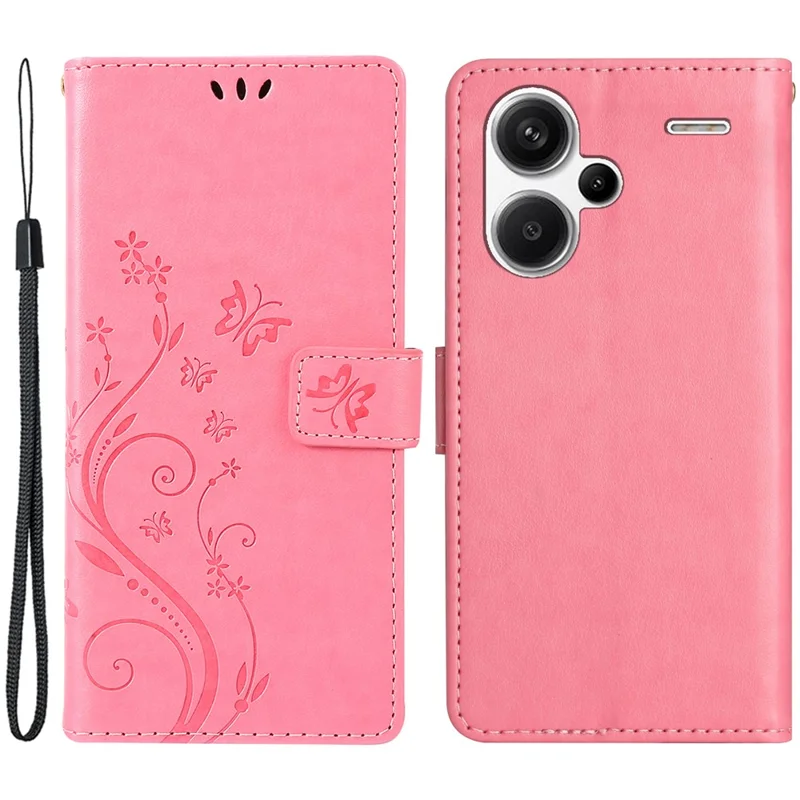 For Xiaomi Redmi Note 13 Pro+ 5G Leather Case Wallet Butterfly Imprinted Phone Cover - Pink