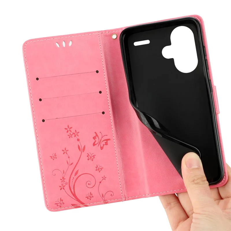 For Xiaomi Redmi Note 13 Pro+ 5G Leather Case Wallet Butterfly Imprinted Phone Cover - Pink