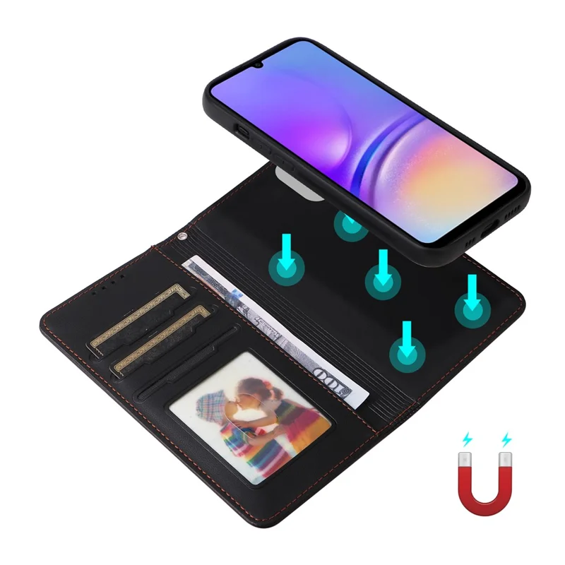 For Samsung Galaxy A05 4G Magnetic Case BETOPNICE Detachable PU Leather Phone Cover with Strap - Black