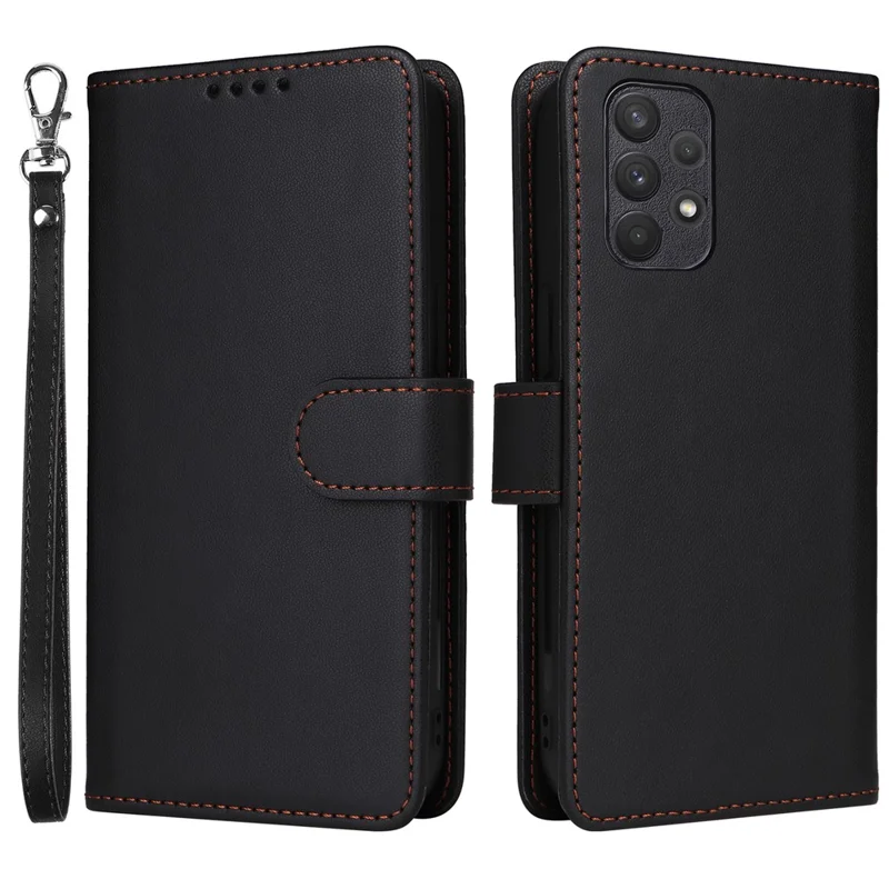 For Samsung Galaxy A32 4G (EU) Magnetic Case BETOPNICE Detachable PU Leather Phone Cover with Strap - Black