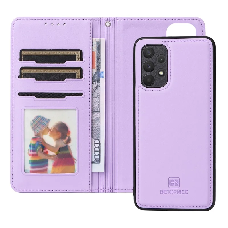 For Samsung Galaxy A32 4G (EU) Magnetic Case BETOPNICE Detachable PU Leather Phone Cover with Strap - Purple