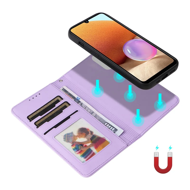 For Samsung Galaxy A32 4G (EU) Magnetic Case BETOPNICE Detachable PU Leather Phone Cover with Strap - Purple