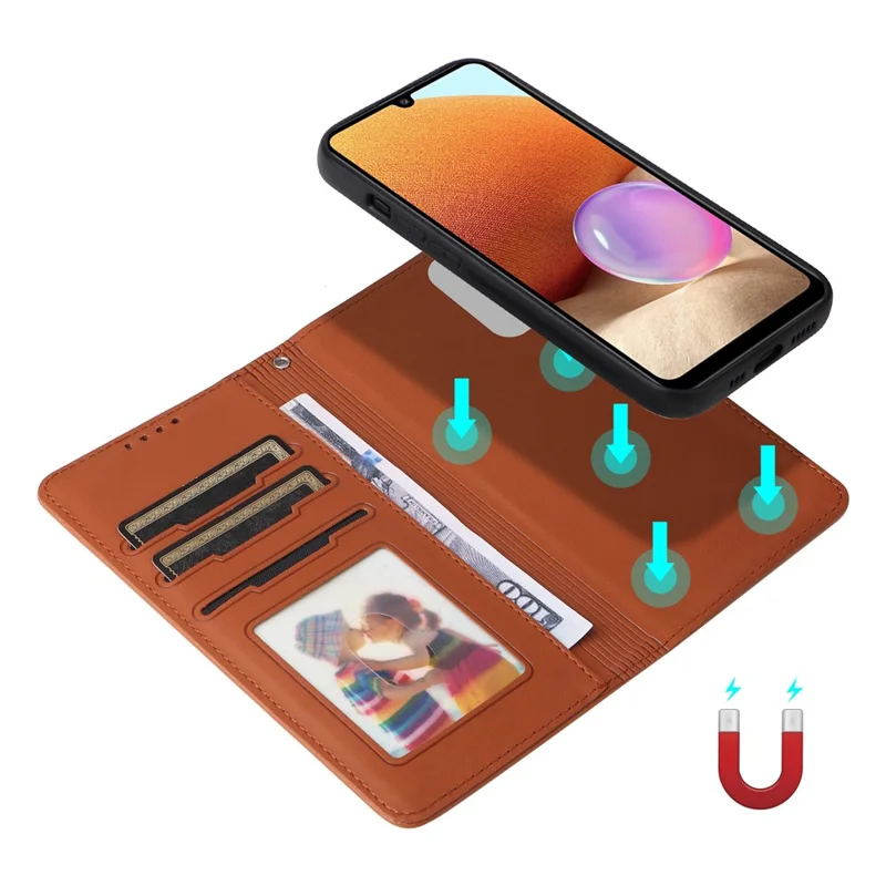 For Samsung Galaxy A32 4G (EU) Magnetic Case BETOPNICE Detachable PU Leather Phone Cover with Strap - Brown