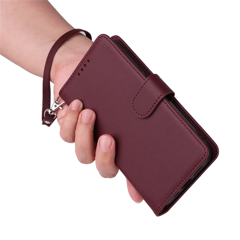 For Samsung Galaxy A22 4G (EU) / M22 / F22 / M32 (Global) 4G Magnetic Case BETOPNICE Detachable PU Leather Phone Cover with Strap - Wine Red