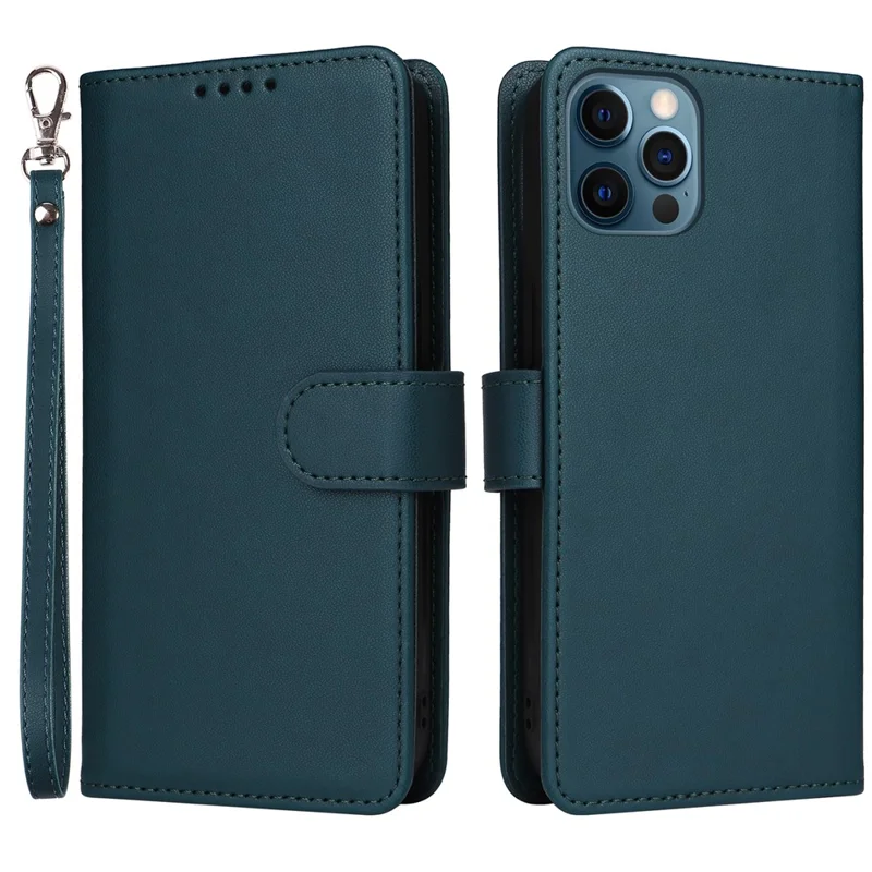 For iPhone 12 Pro Max Magnetic Case BETOPNICE Detachable PU Leather Phone Cover with Strap - Blue