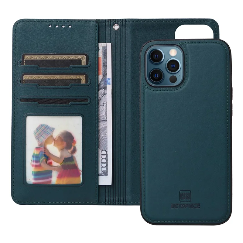 For iPhone 12 Pro Max Magnetic Case BETOPNICE Detachable PU Leather Phone Cover with Strap - Blue