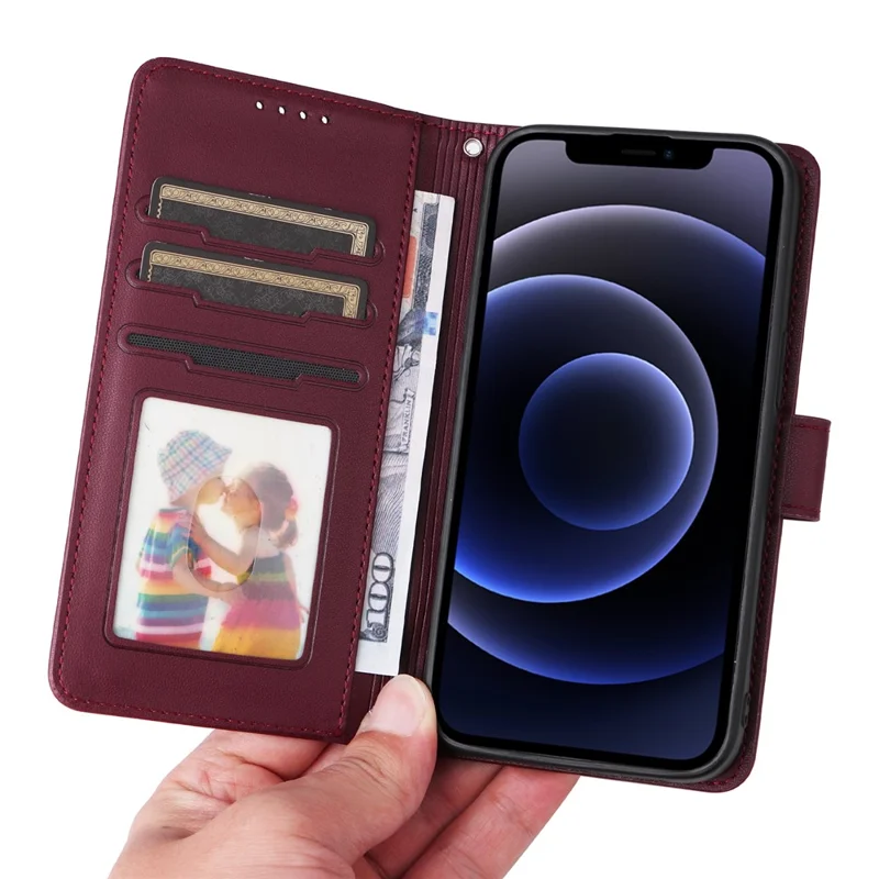 BETOPNICE 005 Étui pour iPhone 12 mini 5,4 pouces Housse en cuir amovible avec portefeuille - Rouge vin 