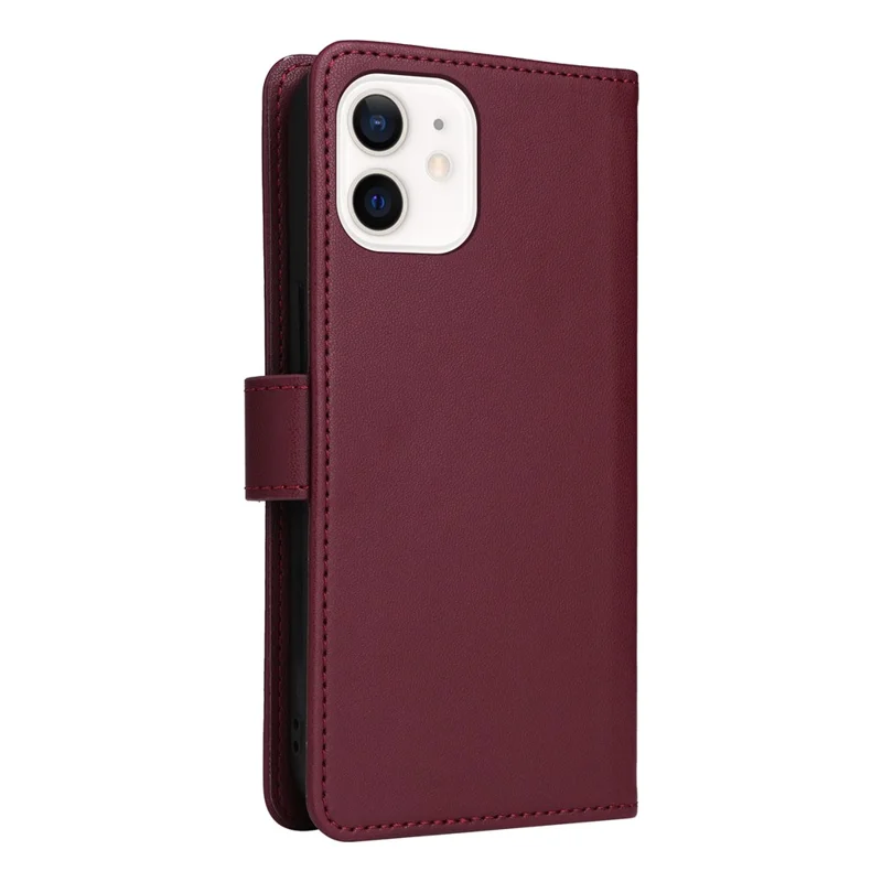 Betopnice 005 Para Iphone 12 Mini de 5.4 Pulgadas Case de Teléfonos Celulares Cubierta de Billetera de Cuero Desmontable - Vino Rojo