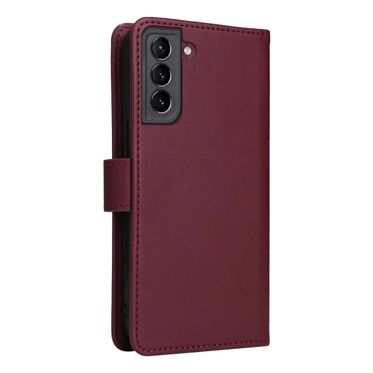 BETOPNICE 005 For Samsung Galaxy S21+ 5G Cell Phone Case Magnetic Detachable Leather Wallet Cover - Wine Red