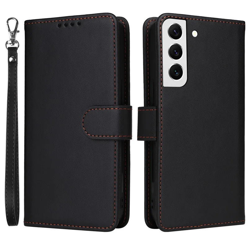 For Samsung Galaxy S22 5G Magnetic Case BETOPNICE Detachable PU Leather Phone Cover with Strap - Black