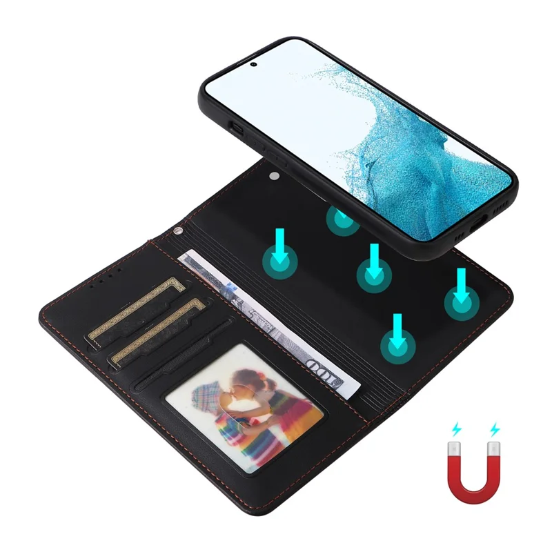 For Samsung Galaxy S22 5G Magnetic Case BETOPNICE Detachable PU Leather Phone Cover with Strap - Black