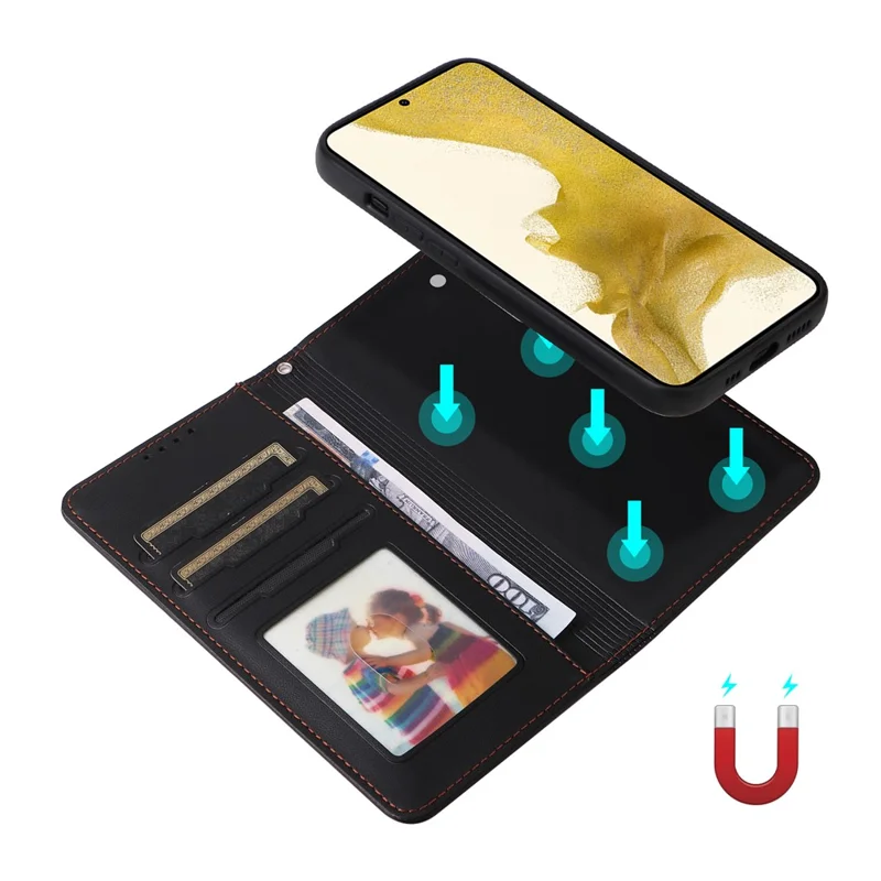 For Samsung Galaxy S22+ 5G Magnetic Case BETOPNICE Detachable PU Leather Phone Cover with Strap - Black