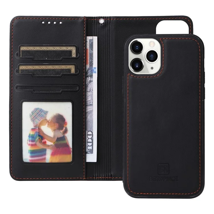 For iPhone 11 Pro Magnetic Case BETOPNICE Detachable PU Leather Phone Cover with Strap - Black