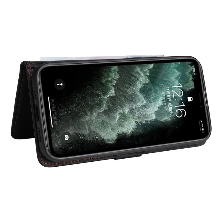 For iPhone 11 Pro Max Magnetic Case BETOPNICE Detachable PU Leather Phone Cover with Strap - Black