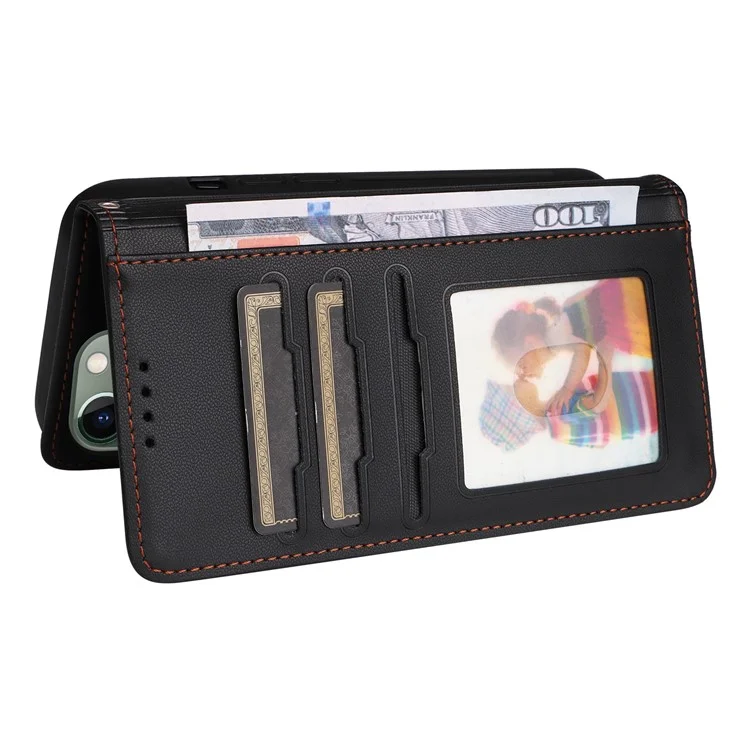 For iPhone 11 Pro Max Magnetic Case BETOPNICE Detachable PU Leather Phone Cover with Strap - Black