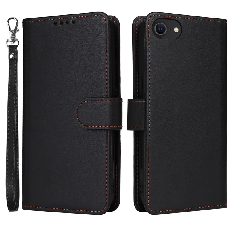 For iPhone 6 / 6s / 7 / 8 4.7 inch / SE (2022) / SE (2020) Magnetic Case BETOPNICE Detachable PU Leather Phone Cover with Strap - Black