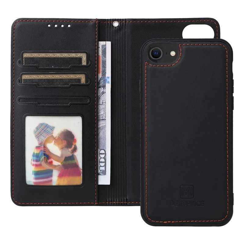 For iPhone 6 / 6s / 7 / 8 4.7 inch / SE (2022) / SE (2020) Magnetic Case BETOPNICE Detachable PU Leather Phone Cover with Strap - Black