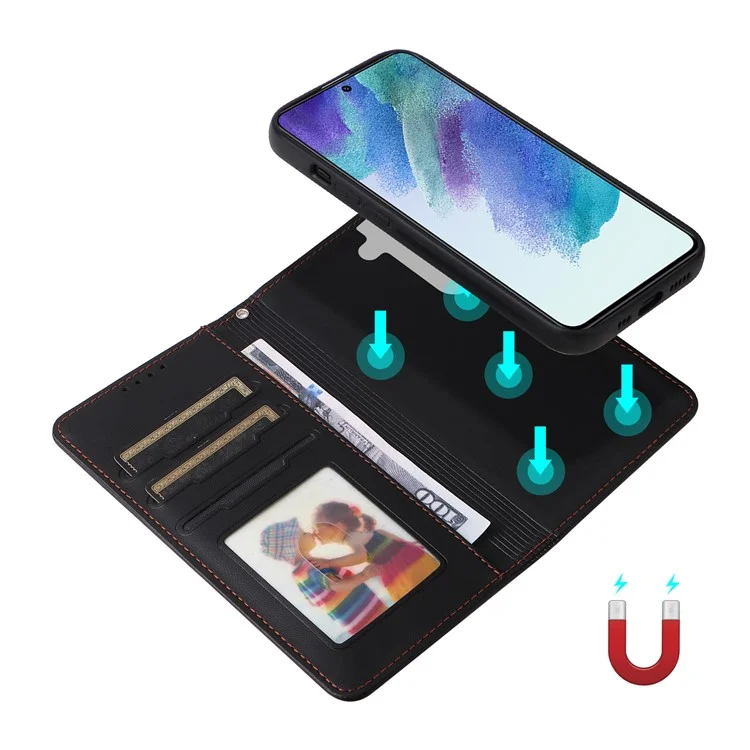 BETOPNICE 005 Per Samsung Galaxy S21 FE 5G Custodia Staccabile Anti-caduta Portafoglio in Pelle Smartphone Cover - Nero