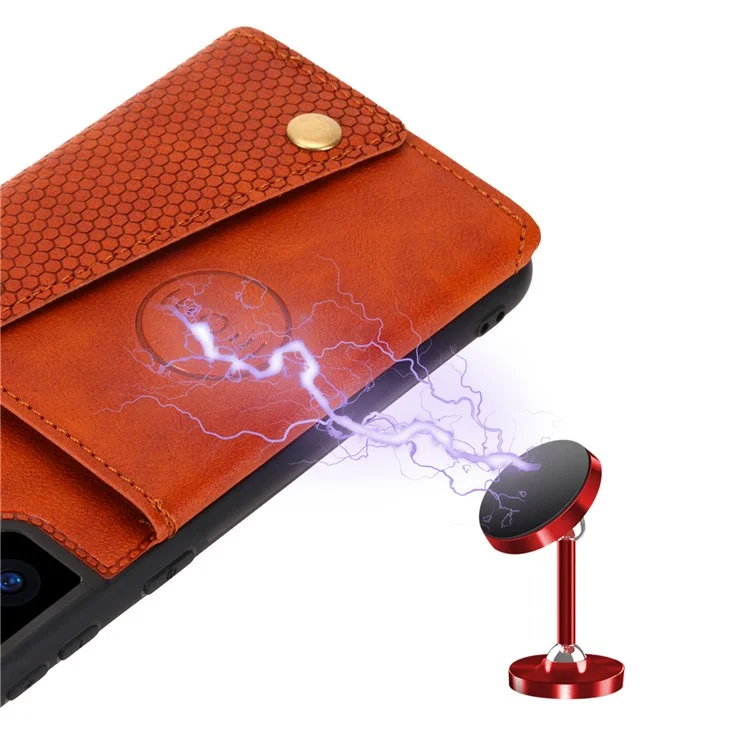 Für Samsung Galaxy A55 5G Cover Kartenschlitze Magnetknöpfe PU Leder + TPU Telefonständer-Hülle - Hellbraun