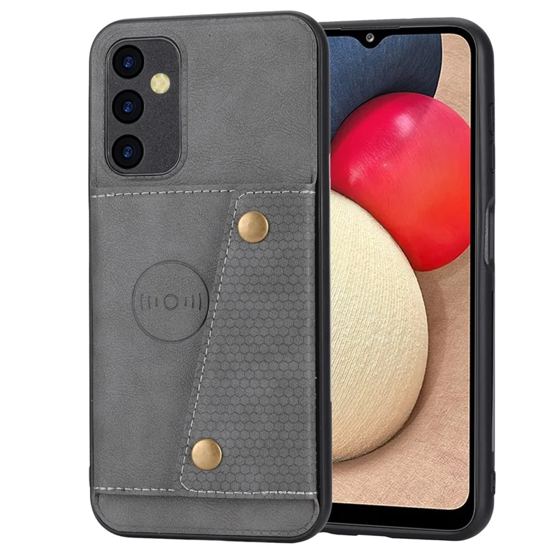 For Samsung Galaxy A35 5G Cell Phone Case PU Leather Coated TPU Cover with Card Slots - Grey