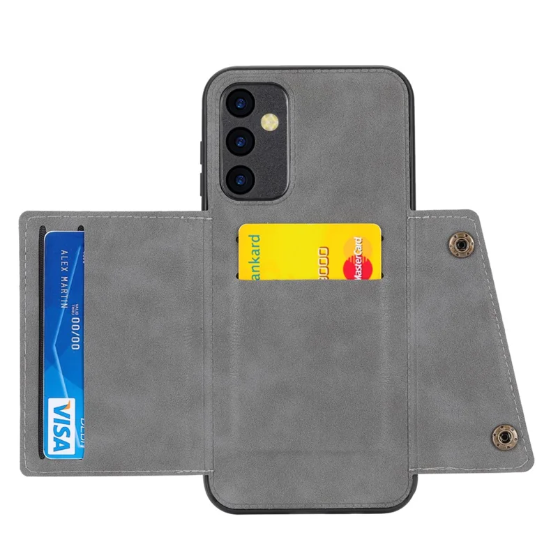 For Samsung Galaxy A35 5G Cell Phone Case PU Leather Coated TPU Cover with Card Slots - Grey