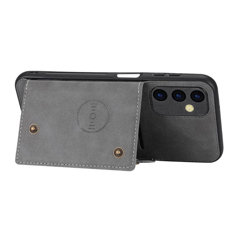 For Samsung Galaxy A35 5G Cell Phone Case PU Leather Coated TPU Cover with Card Slots - Grey