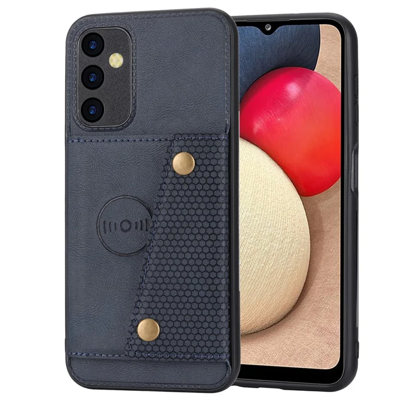 For Samsung Galaxy A35 5G Cell Phone Case PU Leather Coated TPU Cover with Card Slots - Blue