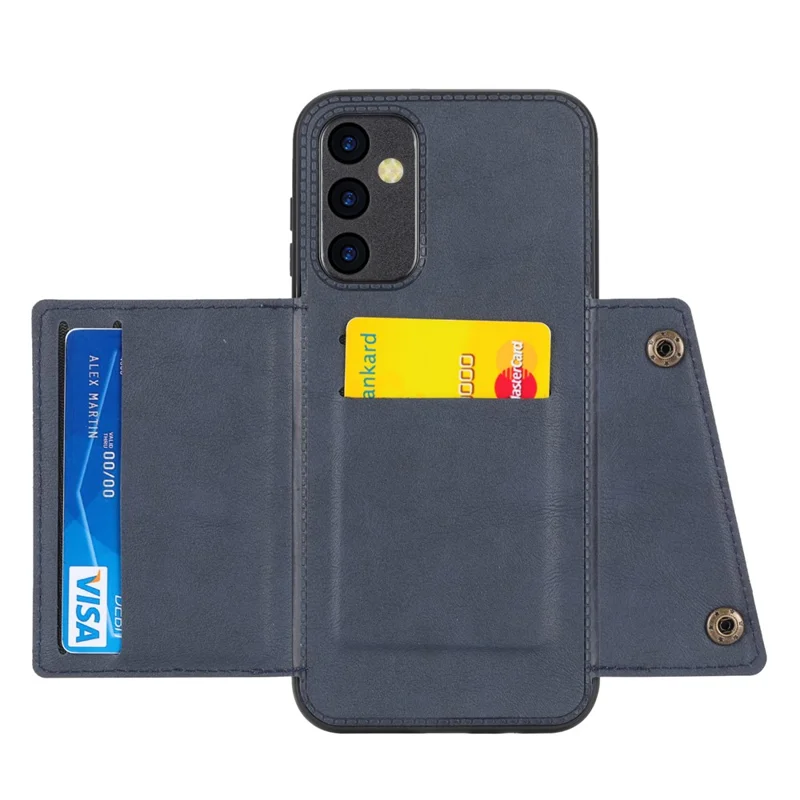 For Samsung Galaxy A35 5G Cell Phone Case PU Leather Coated TPU Cover with Card Slots - Blue