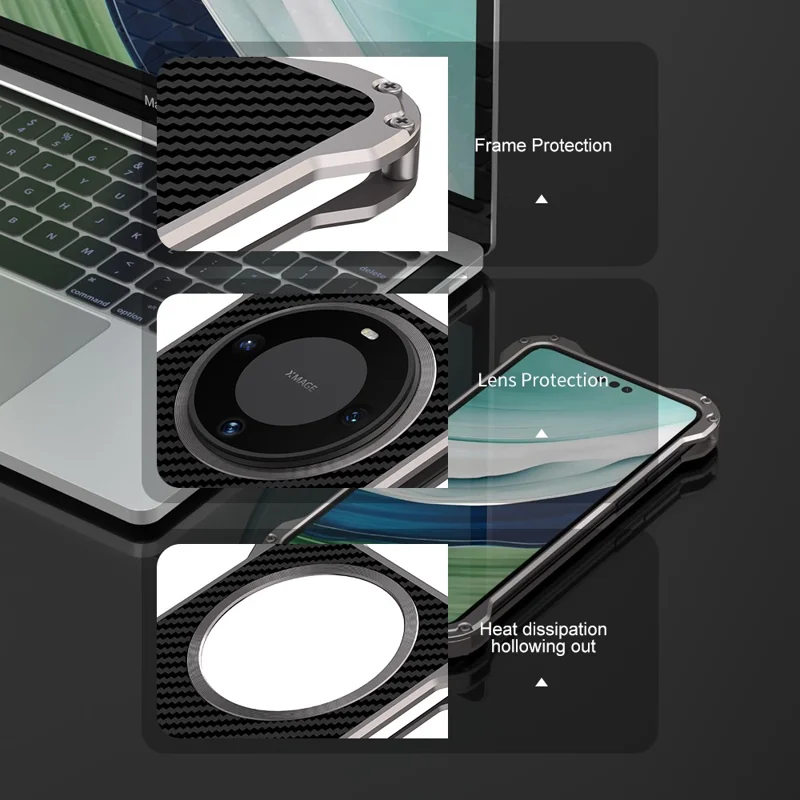 R-JUST RJ-51 Para Huawei Mate 60 Pro Capa Oca PC + Capa de Telefone Antichoque de Liga de Alumínio