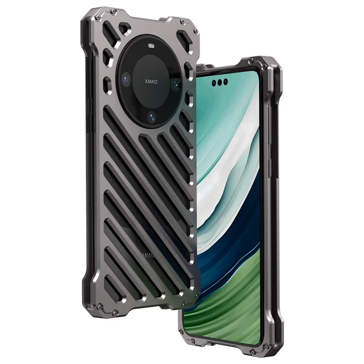 R-JUST RJ-50 For Huawei Mate 60 Cell Phone Case Hollow Aluminum Alloy Anti-drop Cover with Lens Protector