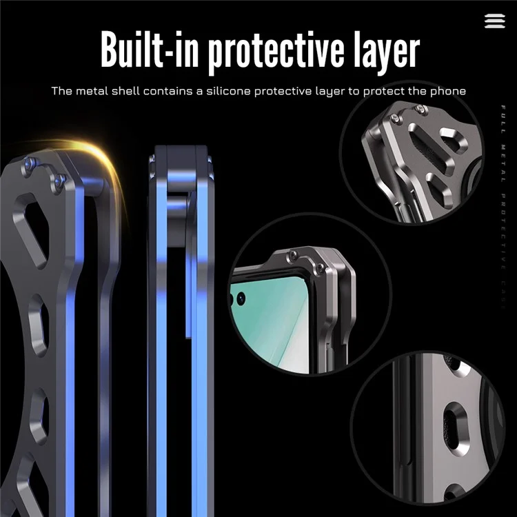 R-JUST RJ-50 For Huawei Mate 60 Cell Phone Case Hollow Aluminum Alloy Anti-drop Cover with Lens Protector