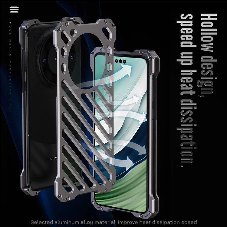 R-JUST RJ-50 For Huawei Mate 60 Cell Phone Case Hollow Aluminum Alloy Anti-drop Cover with Lens Protector