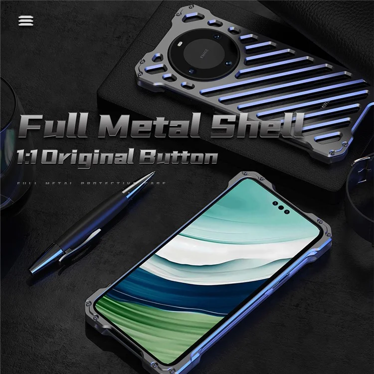 R-JUST RJ-50 For Huawei Mate 60 Cell Phone Case Hollow Aluminum Alloy Anti-drop Cover with Lens Protector