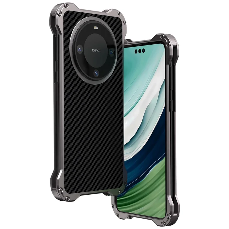 R-JUST RJ-51 Para Capa de Telefone Celular Huawei Mate 60 Textura de Fibra de Carbono PC + Capa Antichoque de Liga de Alumínio