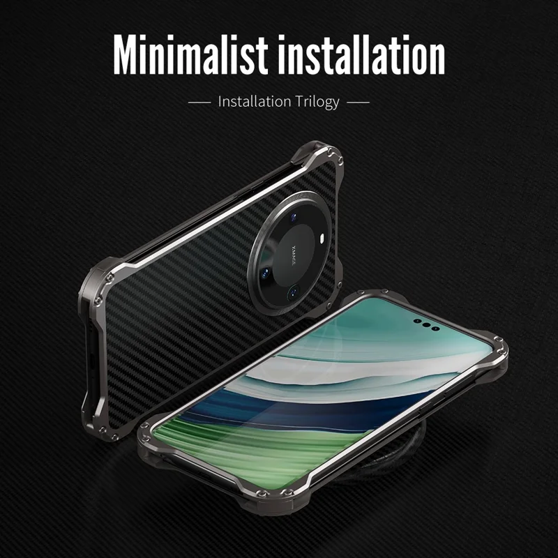 R-JUST RJ-51 Para Capa de Telefone Celular Huawei Mate 60 Textura de Fibra de Carbono PC + Capa Antichoque de Liga de Alumínio