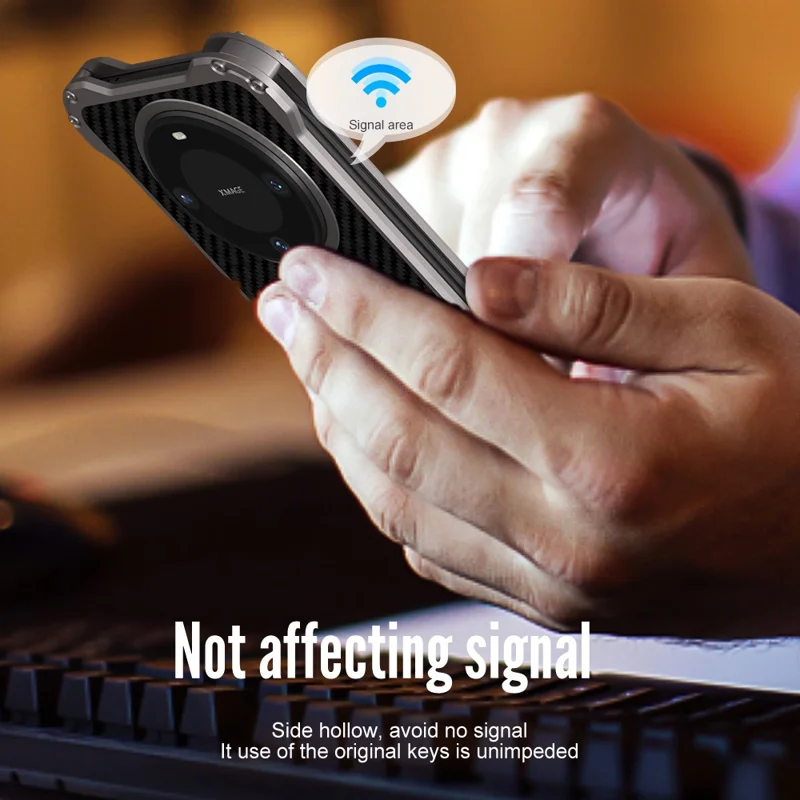 R-JUST RJ-51 Para Capa de Telefone Celular Huawei Mate 60 Textura de Fibra de Carbono PC + Capa Antichoque de Liga de Alumínio