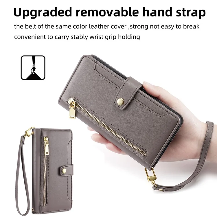 Per Samsung Galaxy S21 FE 5G Custodia per cellulare Antiurto in pelle con portafoglio Custodia per telefono con 2 cinghie - Grigio