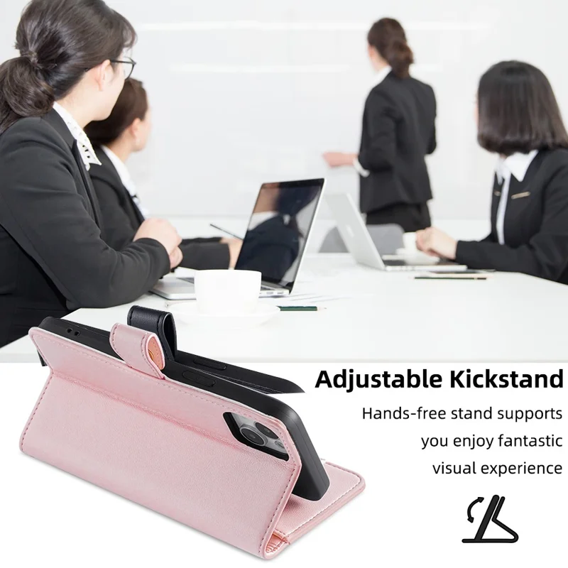 For Samsung Galaxy A33 5G Case Zipper Pocket Stand Phone Cover with Shoulder Strap - Pink