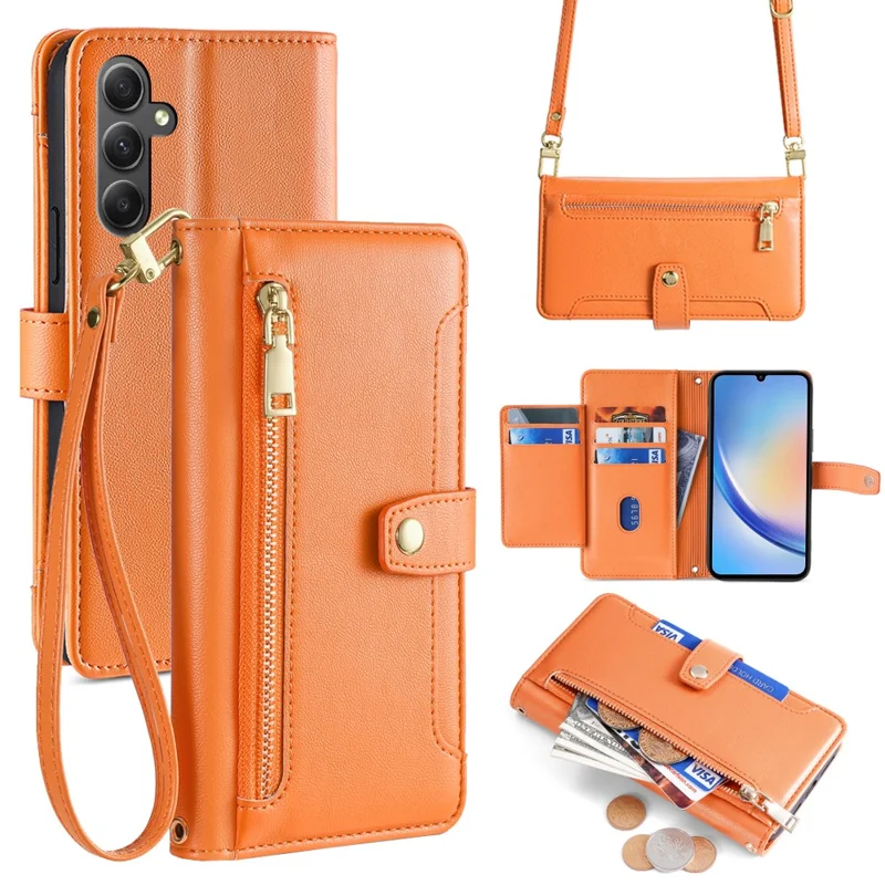 Wallet Case for Samsung Galaxy A34 5G Shell Scratch-proof Leather Phone Cover - Orange