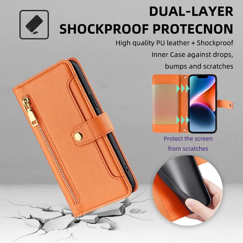 Wallet Case for Samsung Galaxy A34 5G Shell Scratch-proof Leather Phone Cover - Orange