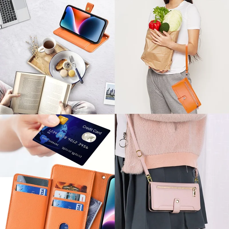 Wallet Case for Samsung Galaxy A34 5G Shell Scratch-proof Leather Phone Cover - Orange