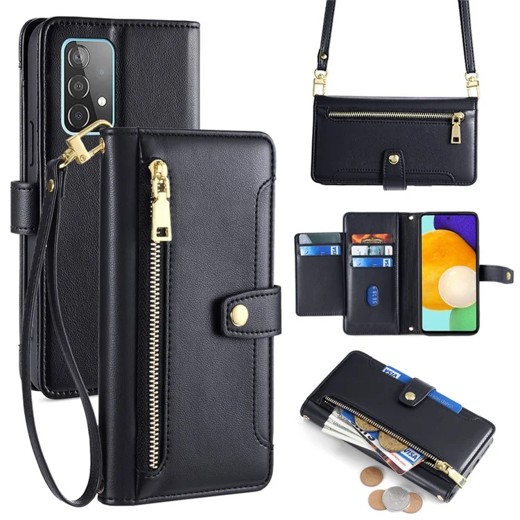 For Samsung Galaxy A52 4G / A52s 5G / A52 5G Case Wallet Leather Phone Cover with Hardware Buckle - Black