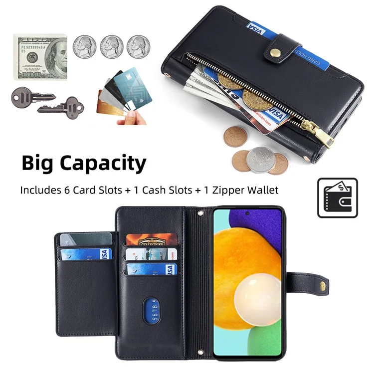 For Samsung Galaxy A52 4G / A52s 5G / A52 5G Case Wallet Leather Phone Cover with Hardware Buckle - Black