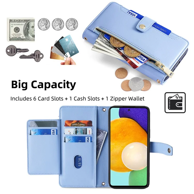 Для Samsung Galaxy A52 4G / A52s 5G / A52 5G Case Case Wallet Кожаная Крышка Телефона с Аппаратной Пряжкой - Синий