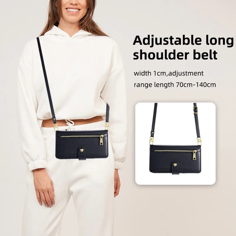 For Samsung Galaxy A53 5G Case PU Leather+TPU Smart Phone Cover with Crossbody Shoulder Strap - Black