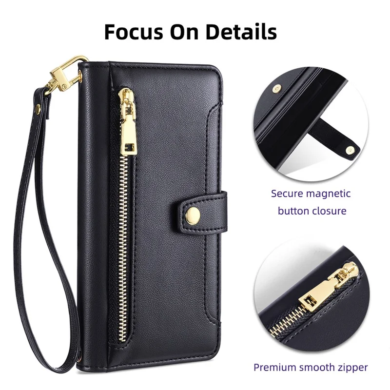 For Samsung Galaxy A13 4G Magnetic Phone Case Anti-drop Leather 6 Card Holders Cover - Black